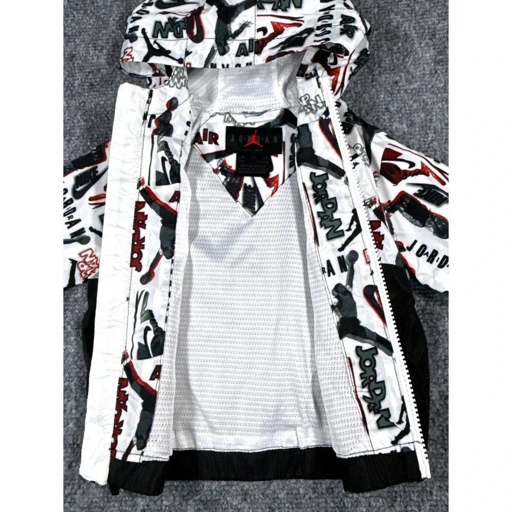 Jordan Jumpman 12 Month Windbreaker Jacket Black White Red Graphic NWT
